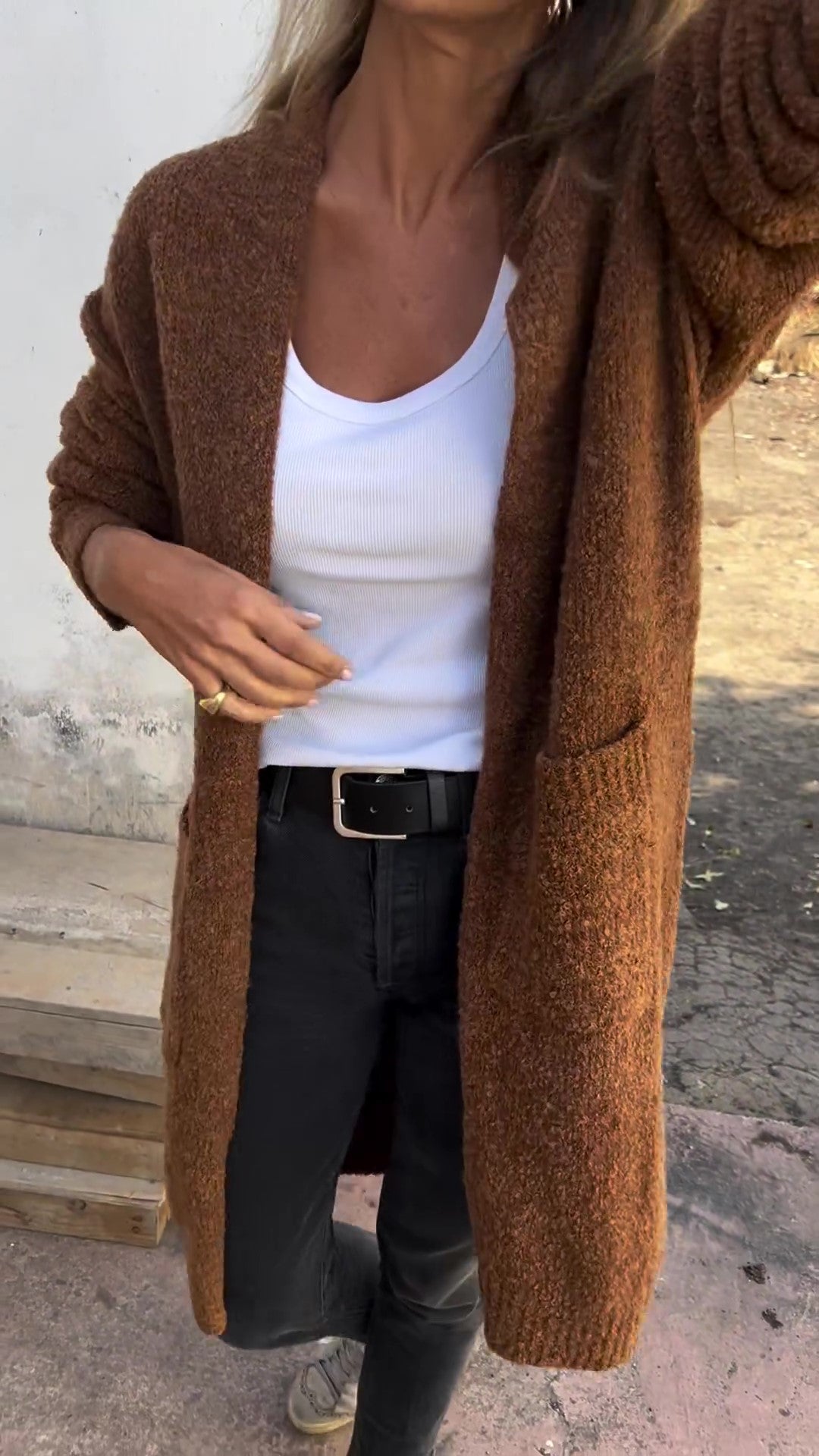 Gebreide, oversized en casual damestrui met zakken