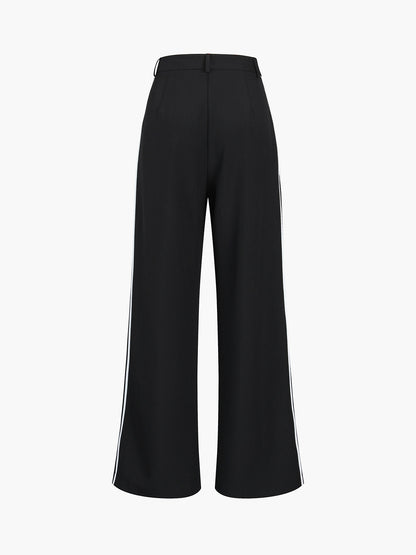 Noir | Geplooide Pantalon met Strepen