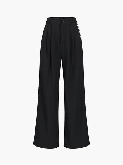 Noir | Geplooide Pantalon met Strepen