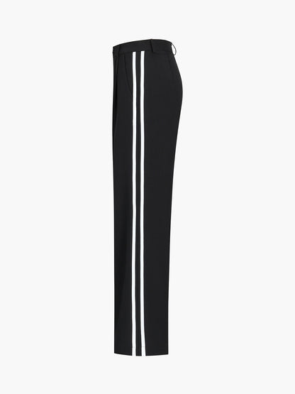 Noir | Geplooide Pantalon met Strepen