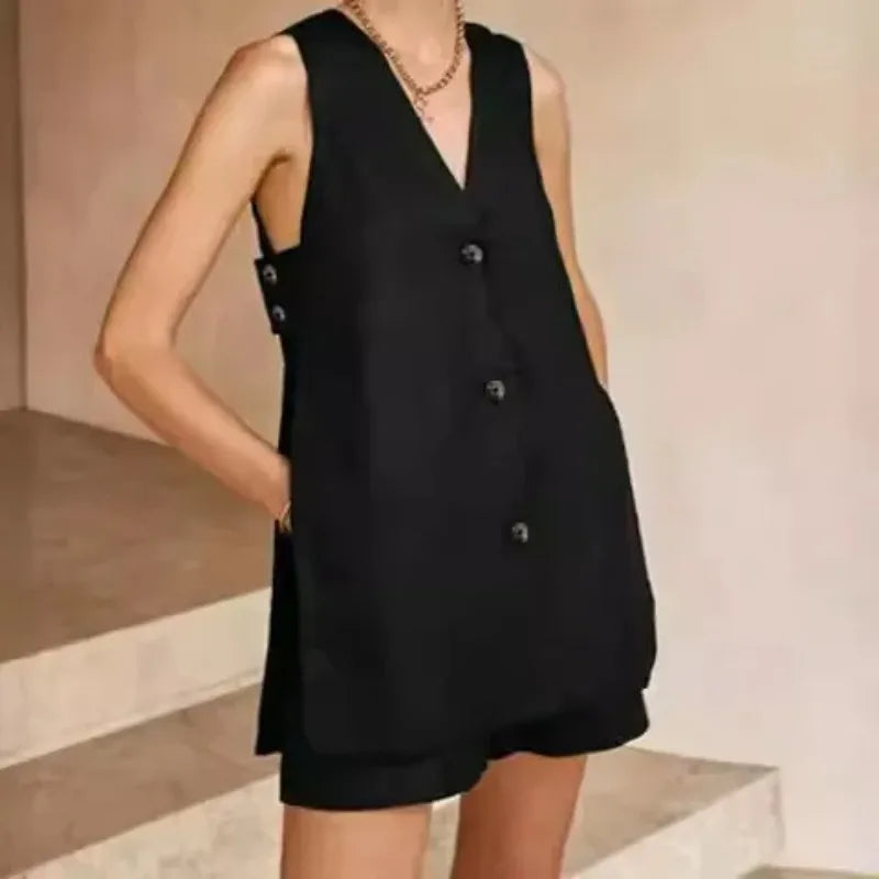 Merel | Mouwloos Knopen Vest Blazer